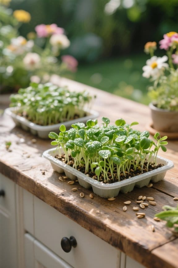 microgreens sprouting on counter